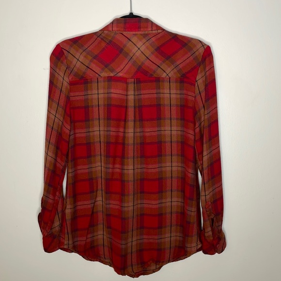 Beach Lunch Lounge Red Plaid Soft Comfy Cozy Rayon Plaid Button Down Flannel XS - Picture 7 of 9